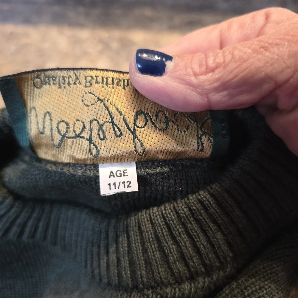 WOOLYBACK Crew‎ Neck Pure Wool Thick Chunky Sweater Suede Patches England  11/12